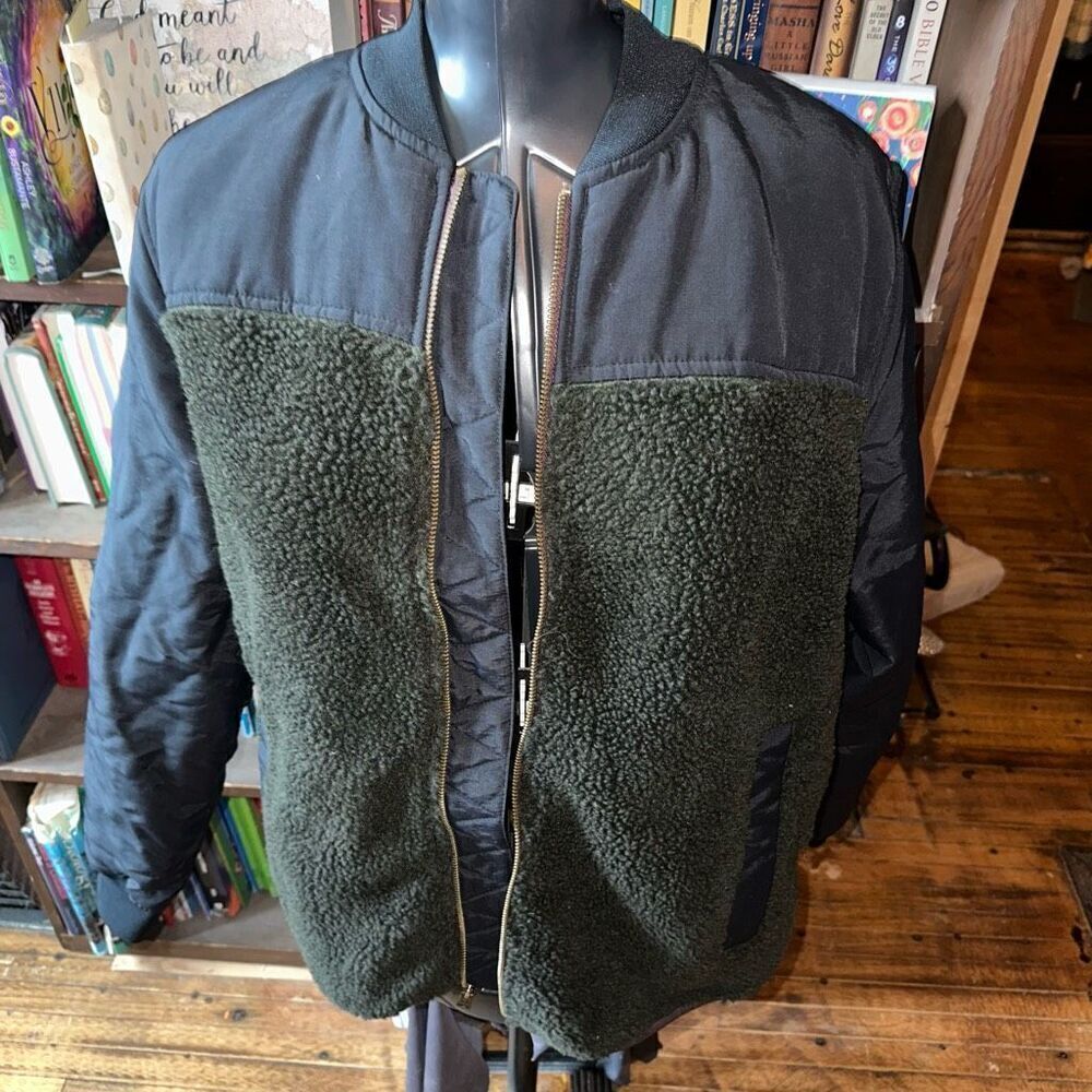 Gap navy & green fleece M normcore bomber coat
